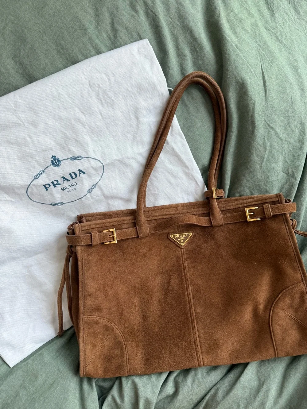 Prada Brown Bonnie Large Suede Handbag